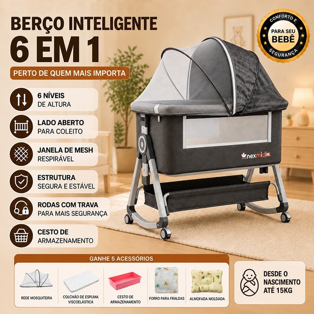 Berço Moisés Portátil Co-bed Balanço com Mosquiteiro Altura Ajustável para Bebê