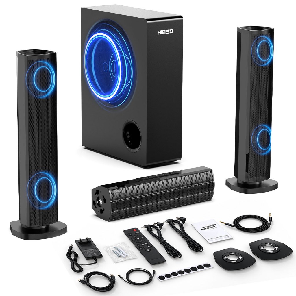 HIMISO Barra de Som 2.1 Canais 60W com Subwoofer Bluetooth HDMI ARC para TV Home Theater