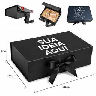 kit 10 Caixa De Presente Personalizada Premium Rígida Magnética imã com Fita de Cetim 28x20x9cm