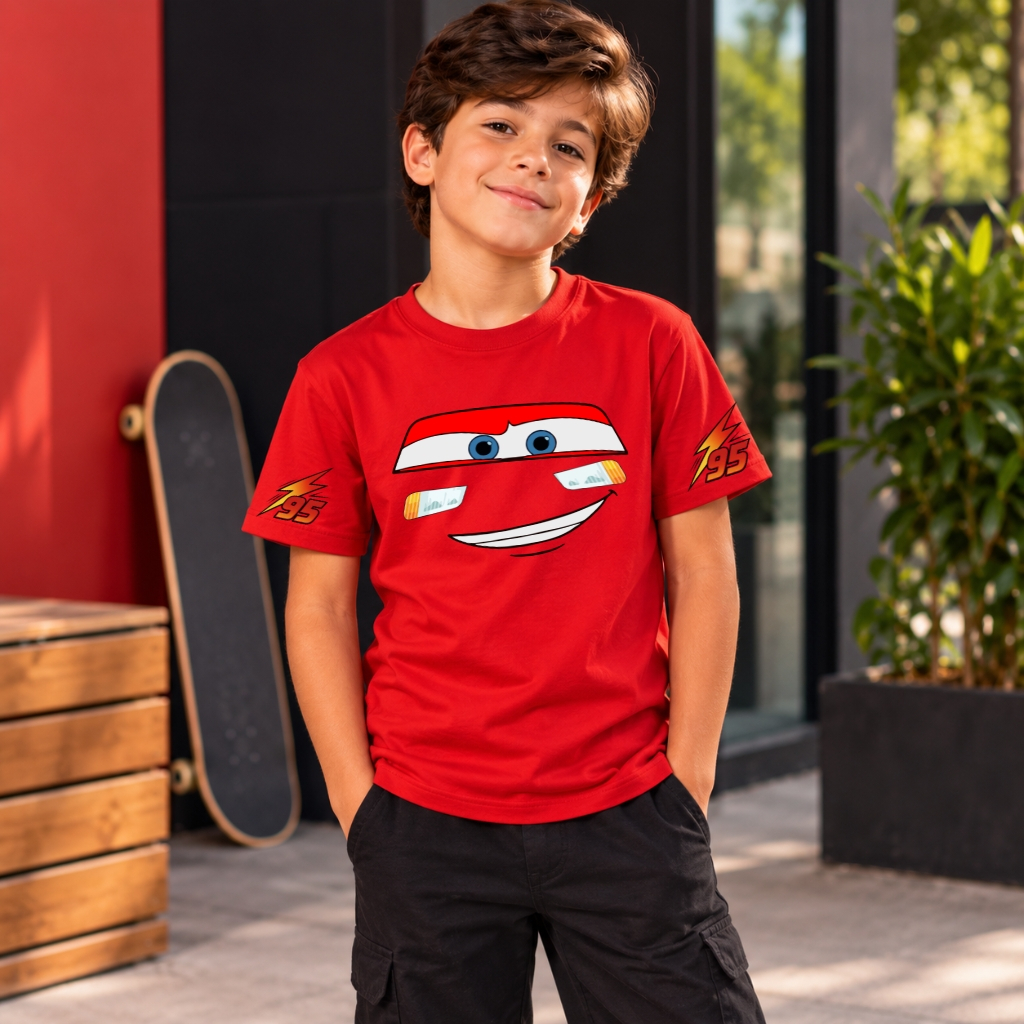 Camiseta Infantil Menino 100% Algodão Verão Estampado Carros Manga Curta Modinha Tendência