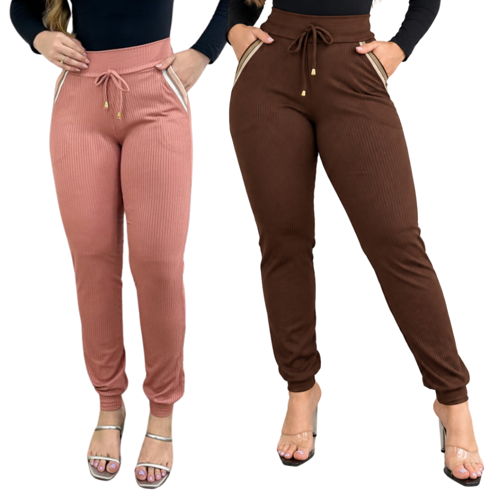 Calça Casual Feminina Jogger Ajustada Modelo Moderno Urbano Calça Canelada Confortável