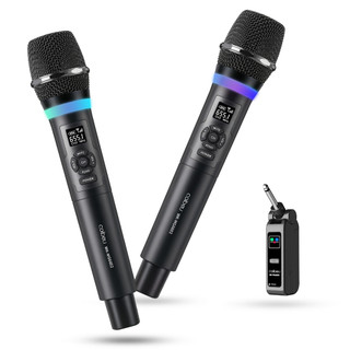 COIBEU Microfones Dinâmico Sem Fio Duplo Profissional Recarregável Uhf Recarregável ‌com Efeito RGB‌