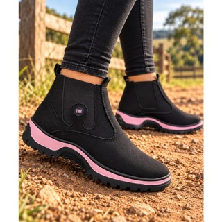 Botina Feminina Caterpillar Bota Texana Calce Facil Sola Borracha Lona Reforçada