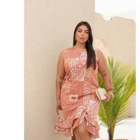 Vestido Midi Plus Size Feminino Casual Evangélico Soltinho Estampado Malha leve Alça Larga Confortável Veste 48 ao 52