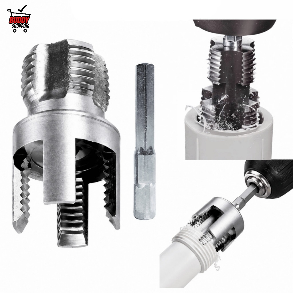 Kit Rosqueador de Cano PVC 25mm Interno Externo com Adaptador de Furadeira LUATEK
