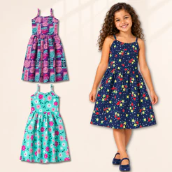 Kit 2 Vestidos Estampados Infantil Juvenil Feminino/Menina Sortidos em Cotton Tam 1 Ao 14