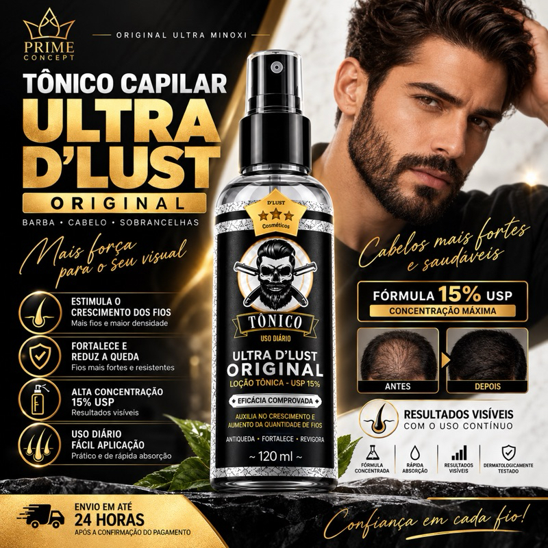 Tônico Capilar Crescimento Barba Cabelo Sobrancelha Anti-queda Ultra Minoxi 15% Original 120ml