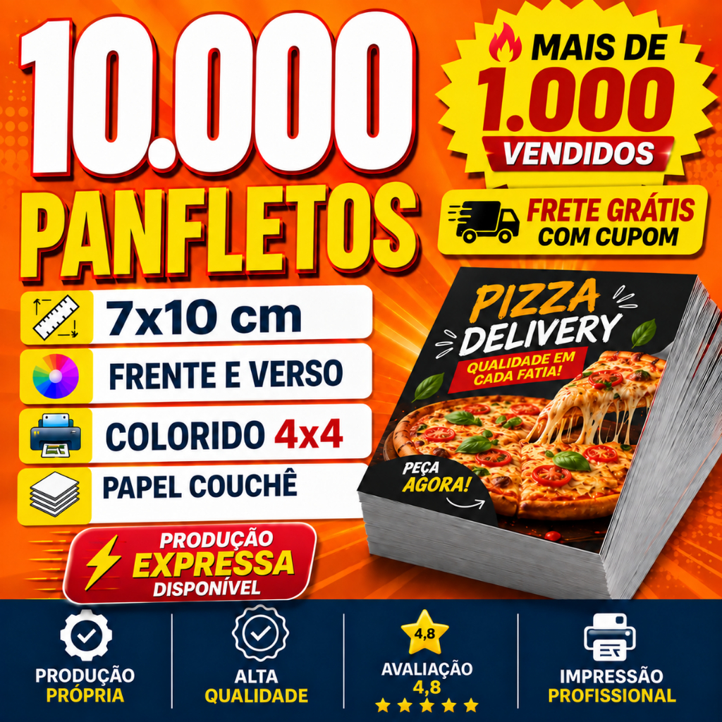 10.000 Panfletos 7x10cm Personalizados Frente e Verso Colorido Folhetos para Divulgação 80g 90g