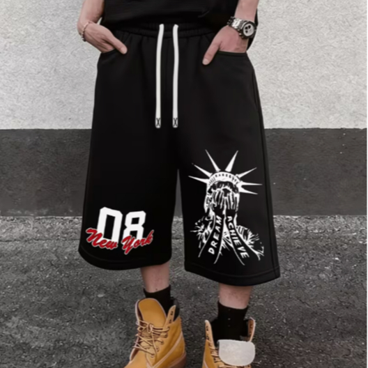 Bermuda Baggy Masculina Oversized Estampada Moletom Streetwear Bermudão Largo Confortável Estilo Urbano