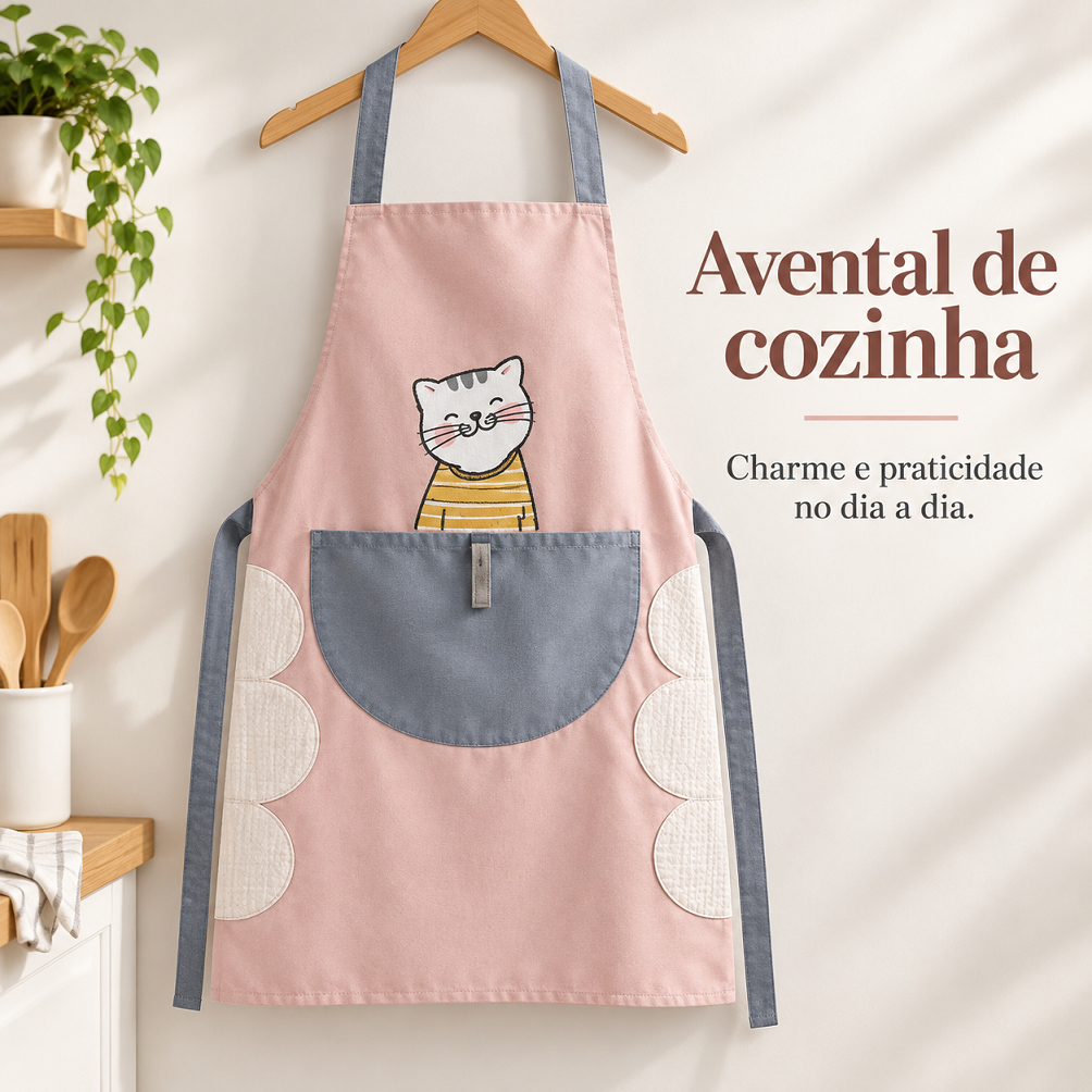 Avental de Cozinha com Bolso Frontal e Laterais para Secar as Mãos Estampa de Animais