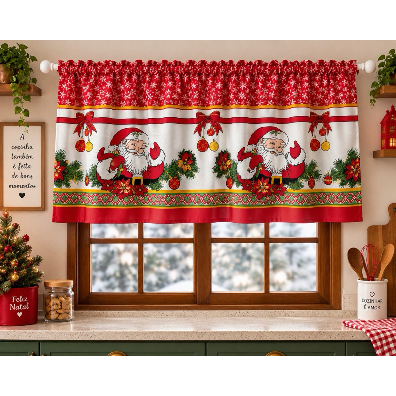 Cortina Bandô de Natal Estampada Varão Passante 2 e 4 Metros Vitro — imagem 2 de 2