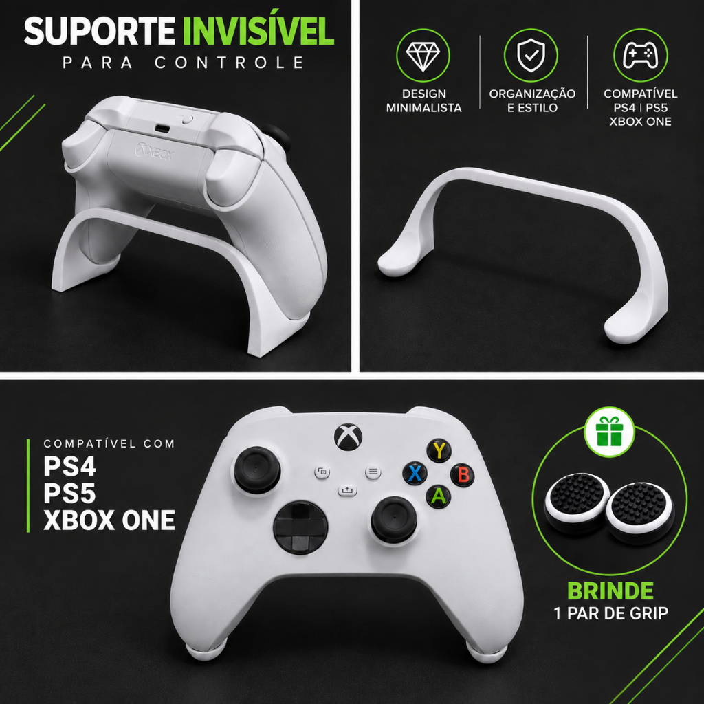 Suporte Para Controle Ps5 Xbox One Ps4 + Par Grip Analogico
