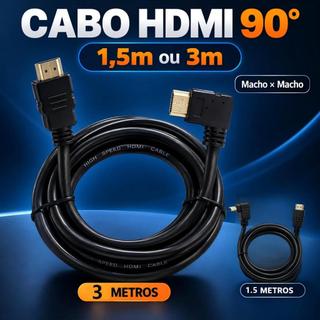 Cabo HDMI 90 Graus Macho Macho 1,5m ou 3m Ponta Angular para TV Monitor PC