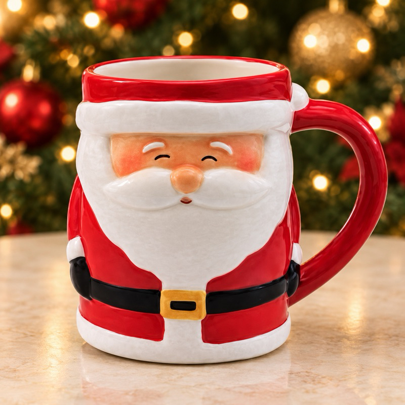 Caneca Natalina Xícara Papai Noel 3d Porcelana 330ml Natal