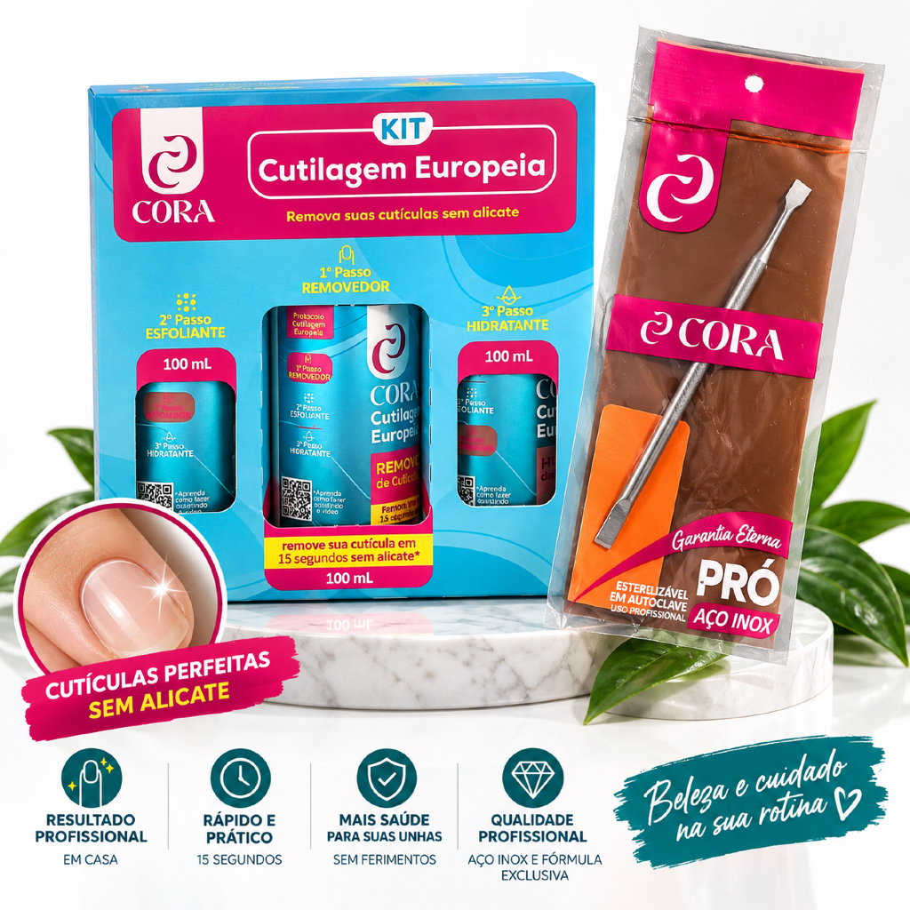 Kit Cutilagem Europeia Cora Completo Manicure Profissional 4 Peças