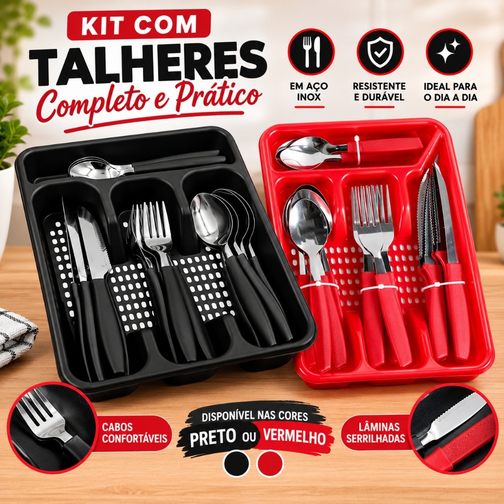 Jogo de Talheres Inox Vermelho Ou Preto - Elegância, Durabilidade e Praticidadeanco