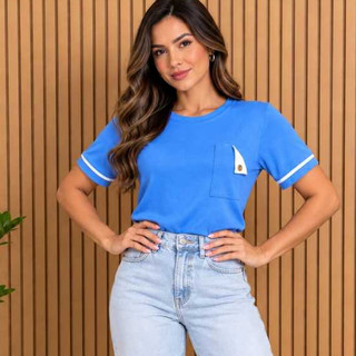 Blusa com Detalhe Blusa Lisa Feminina Blusa Manga Curta Blusa em Malha confortável Camiseta Feminina
