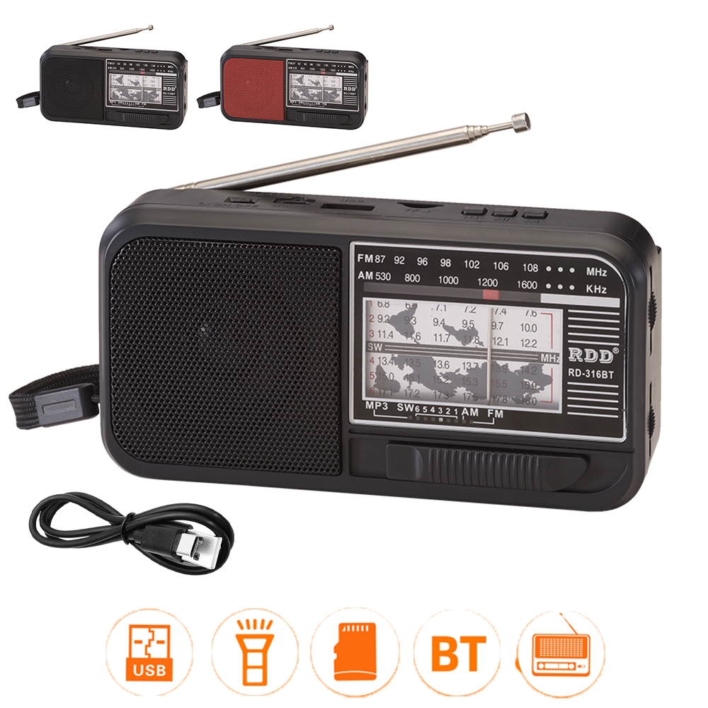 ONE-X Rádio Portátil Retrô Bluetooth AM FM SW Recarregável com Lanterna LED, Entrada USB TF Cartão