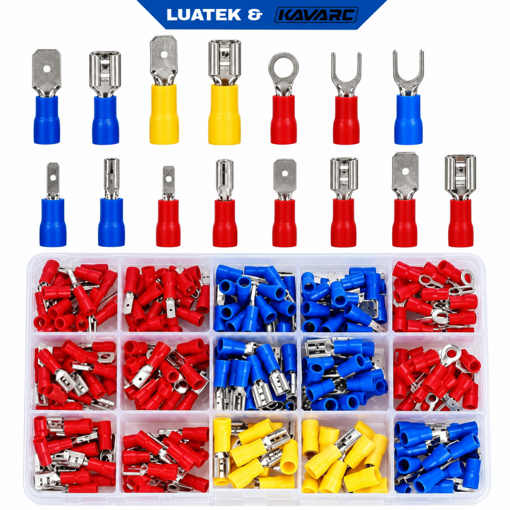 Kit 280PCS Terminal Elétrico Conector de Cabo Compatível com 0.5-6mm² (22-10AWG) Isolamento de PVC