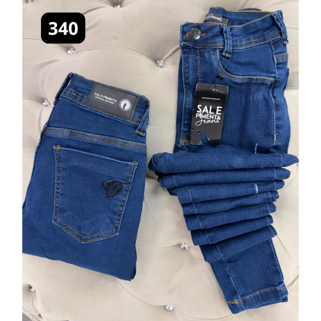 Calça Jeans Feminina Calça Sal e Pimenta com Lycra Cintura Alta Elastano Skinny