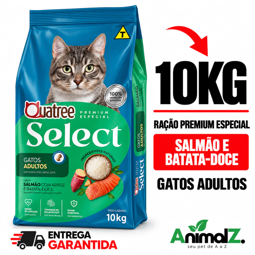 Ração Quatree Select Gatos Adultos Sabor Salmão e Arroz 10kg