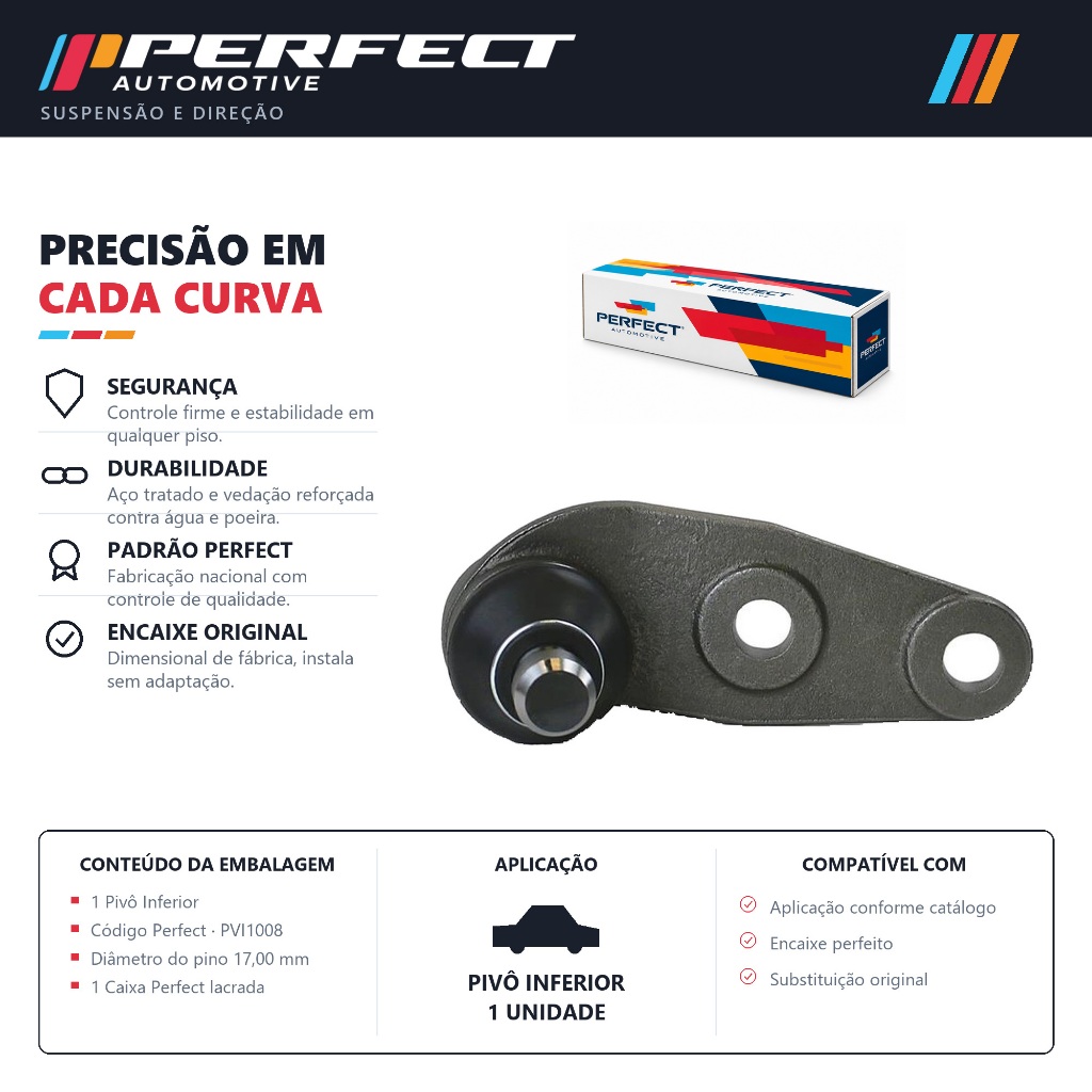 Pivo De Suspensão Inferior Direito Gol G2 G3 G4 Parati G2 G3 G4 Saveiro G2 G3 G4 1997 a 2012 PVI1008