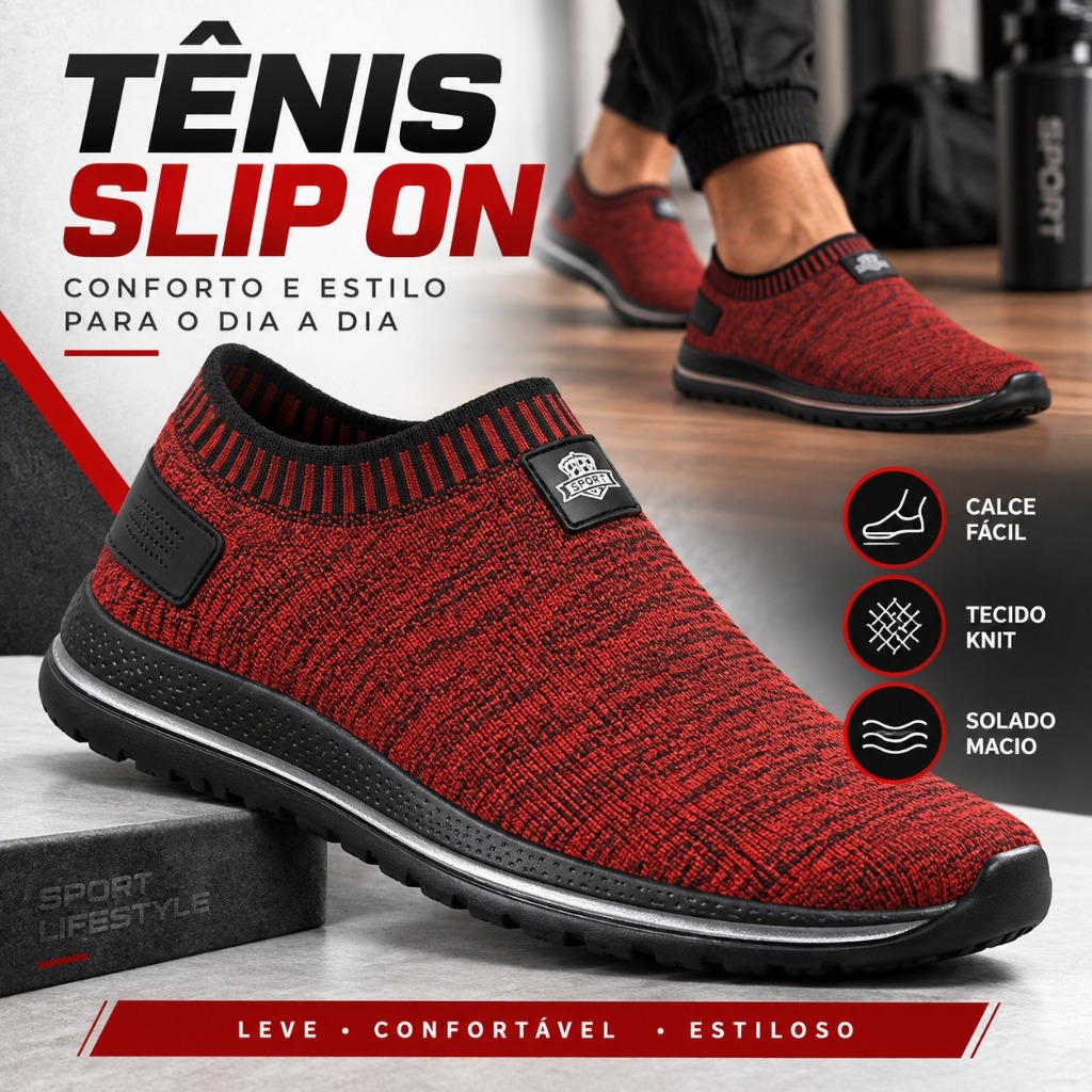 Tênis Masculino Casual Slip-On Confortável Sem Cadarço Leve Respirável Dia a Dia Academia