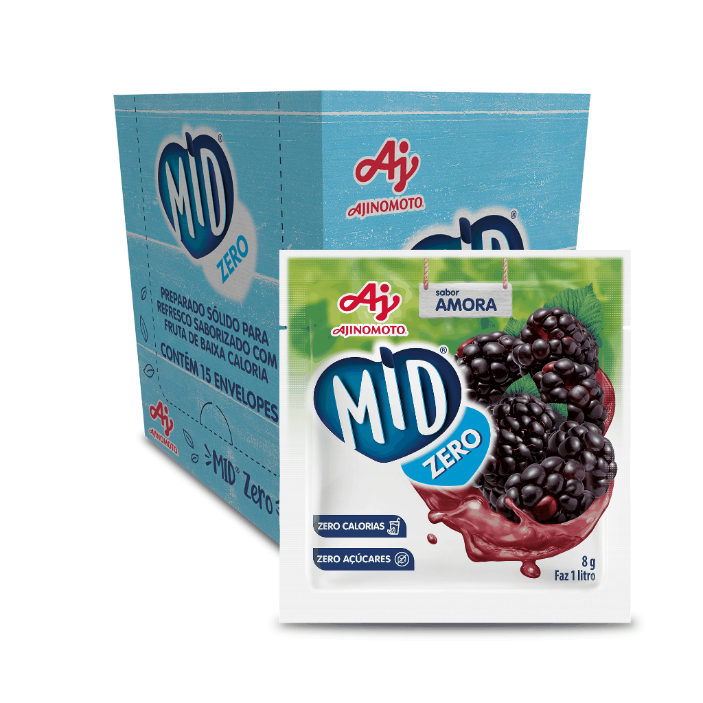 Kit Refresco em Pó MID ZERO® Sabor Amora Com 15 Unidades de 8g