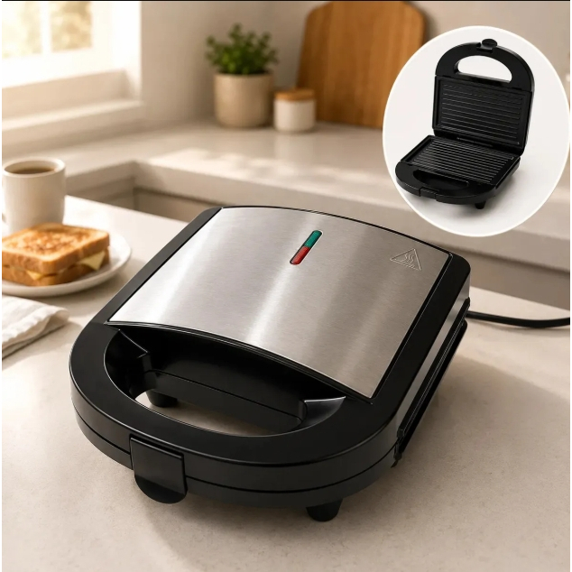 Sanduicheira 2 em 1 Elétrica Grill Inox Antiaderente 750W Century Compacta Eletro Tostadeira Para Pão