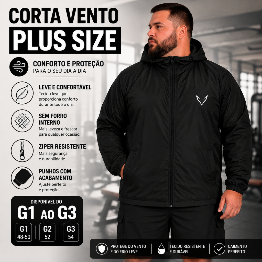 Jaqueta Corta Vento Plus Size Unissex G1 ao G3 Masculina Impermeável