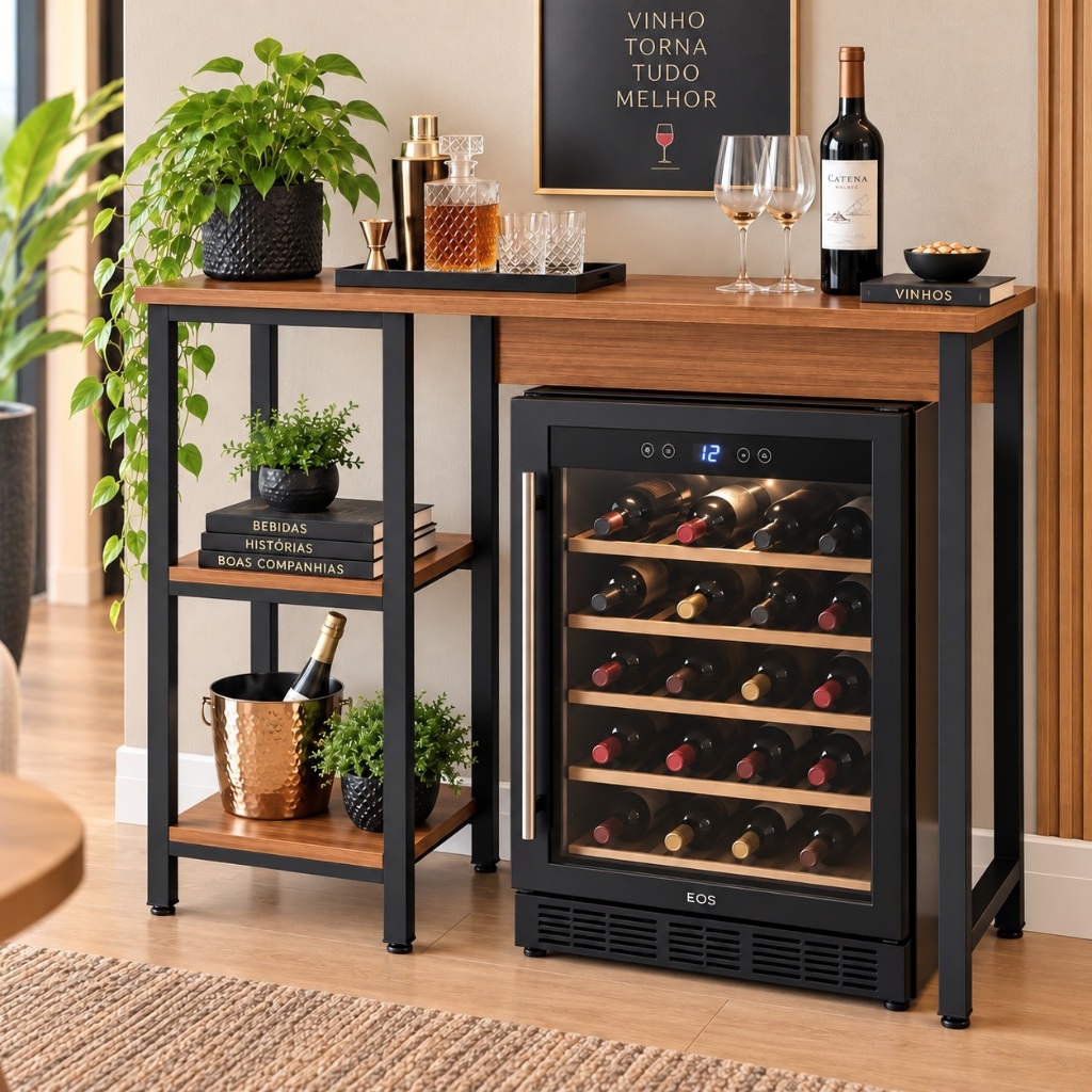 Aparador Industrial Cervejeira Adega Frigobar Bar Barzinho Com 2 Prateleiras 90x53cm