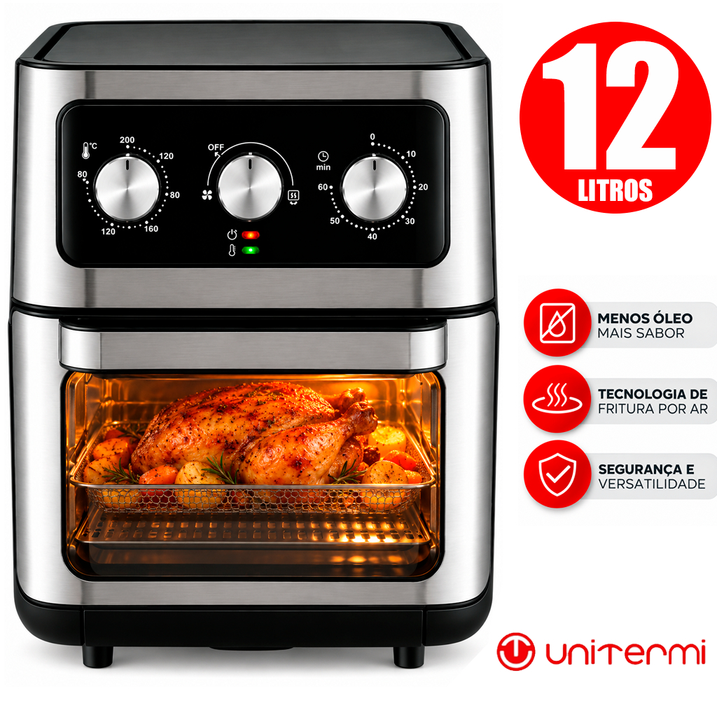 Fritadeira Air fryer Forno Cairo 12L/10,0 L Preta Forno Elétrico Display Digital Moderna Unitermi 220V