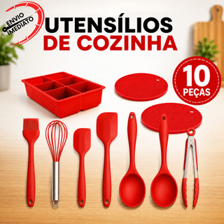 Kit Utensilio de Silicone Vermelho 10 unidades Utensilio Sortido Em Silicone Vermelho