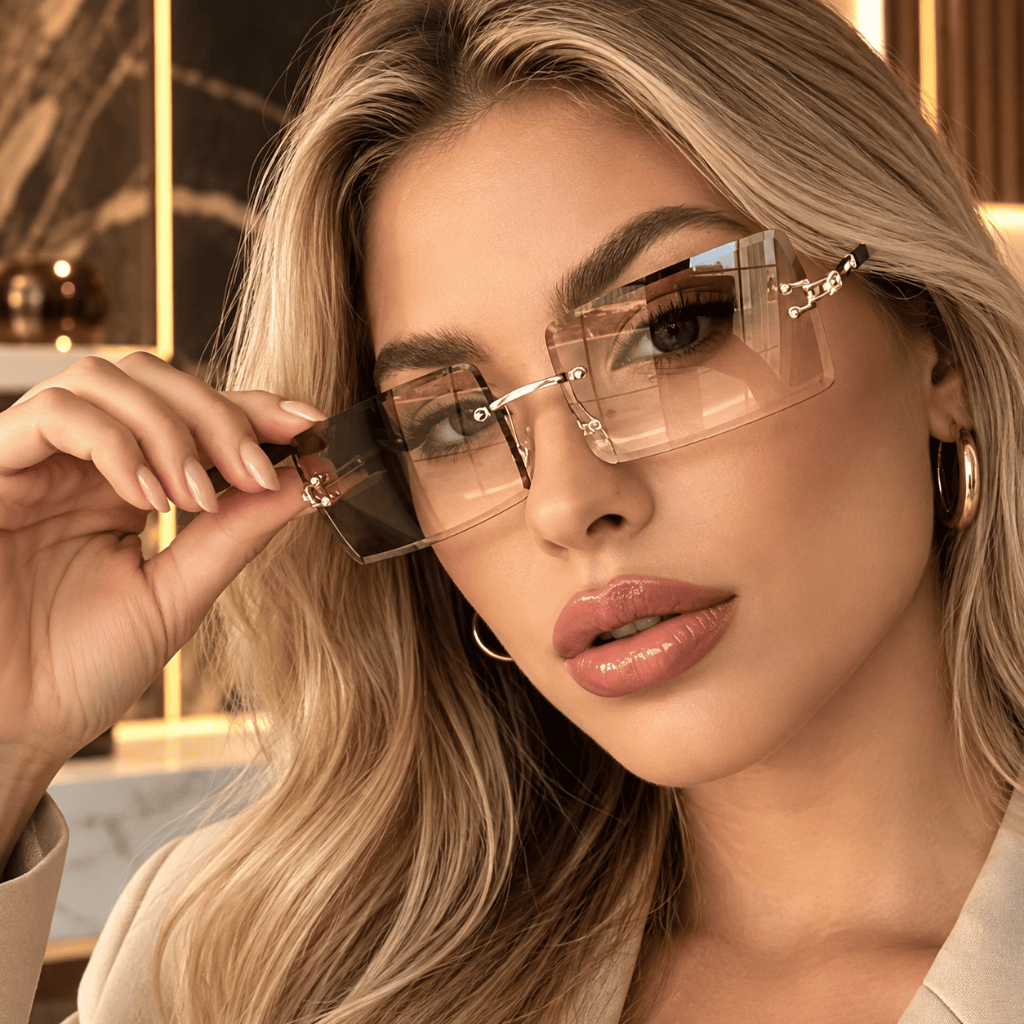 Óculos de Sol Feminino Sem Aro Estilo Blogueira para Verão Uv400