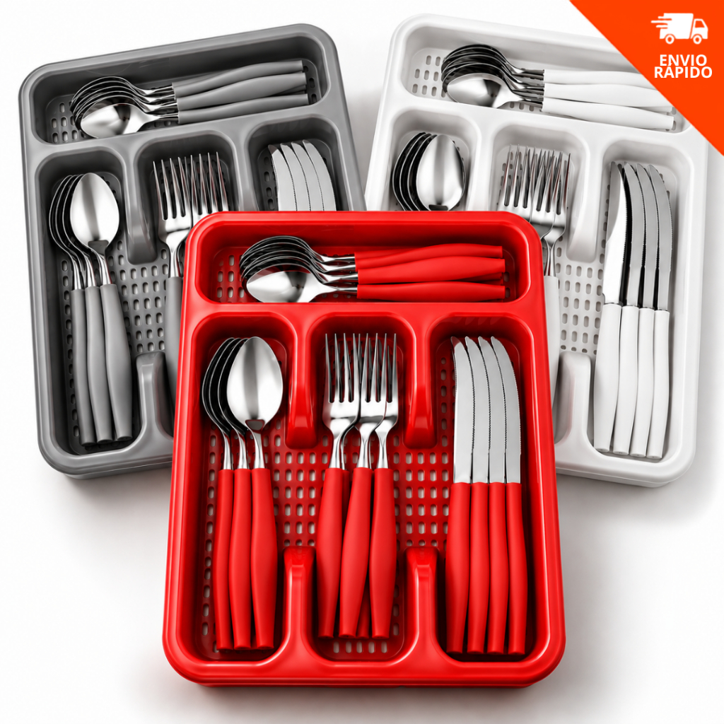 Jogo de Talheres Faqueiro 25 Peças Inox Wellmix Rio com Organizador Porta Talheres para Gaveta Cozinha