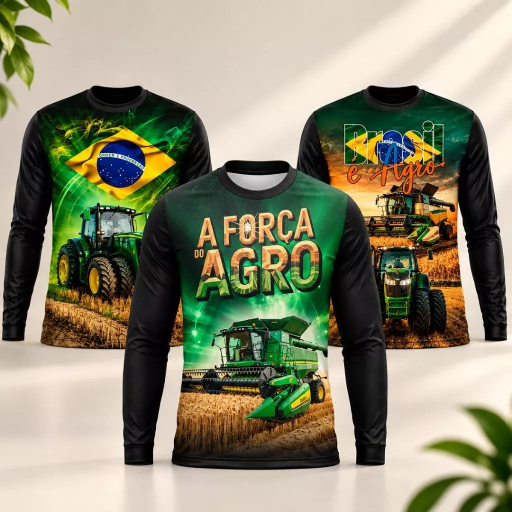 Kit 3 Camisetas Manga Longa Estampa Agro Campo Rural Pecuária Reforçada Unissex Qualidade Premium — imagem 1