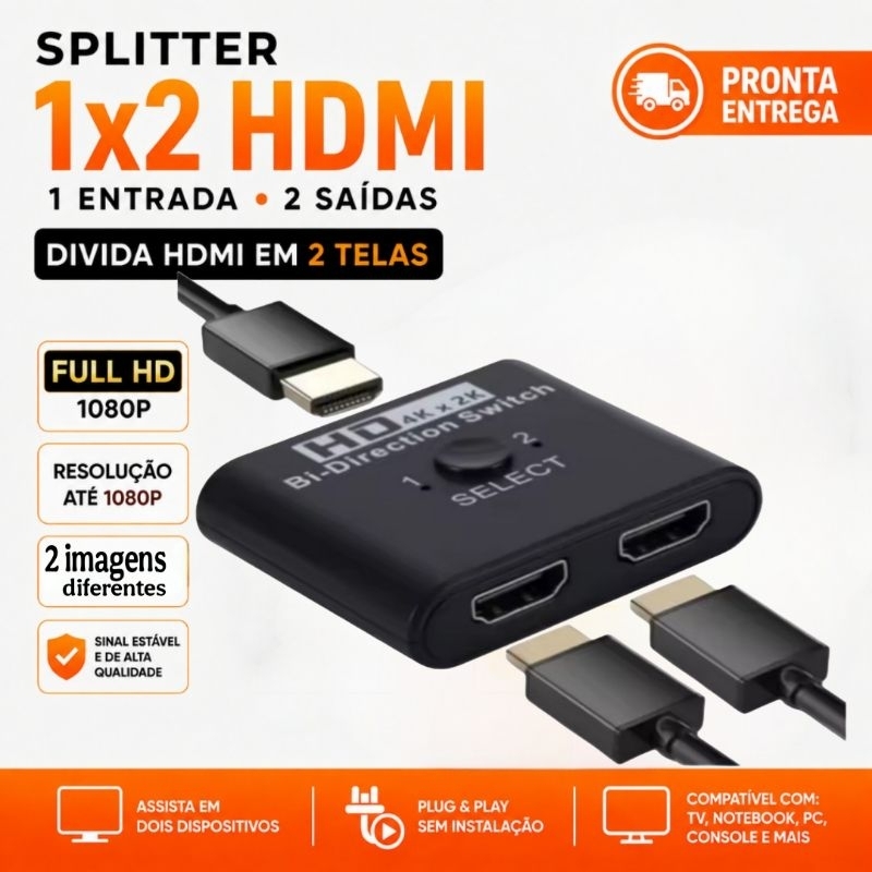 Splintter 1x 2 Distribuidor de sinal HDMI duplicado TV adaptador de exibição USB-C Cabo HDMI adaptador 2 entradas