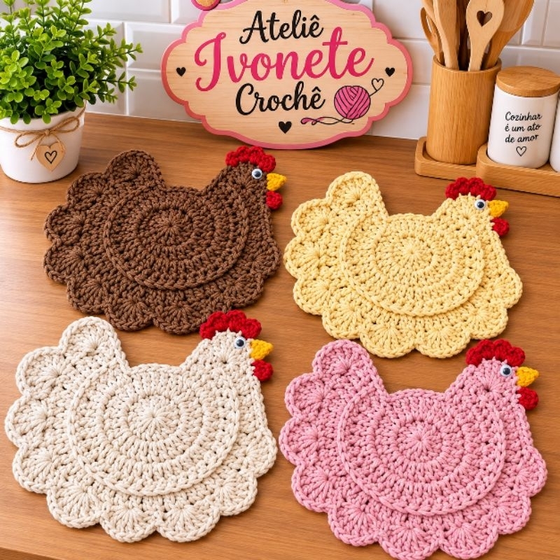 Galinha de crochê  decoração de cozinha