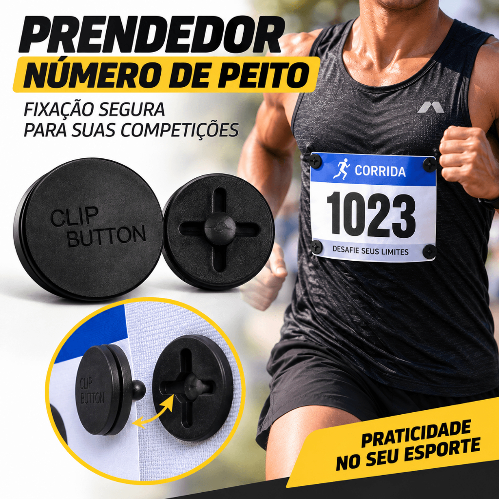 Clip Button, Prendedor, Número Peito Corrida Atletismo Clip Fixador, Maratona, Bóton de Pressão Reutilizável