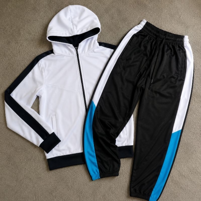 💙🖤Conjunto Masculino Moletom com Capuz Jaqueta e Calça Esportivo Preto Branco Azul/usado!!!