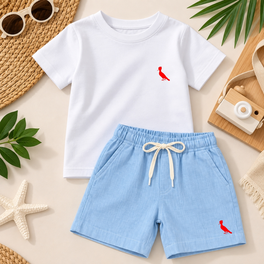 Conjunto Infantil Menino Camiseta+Short linho Mauricinho Verão Modinha Camisa Manga Curta Juvenil Social