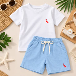 Conjunto Infantil Menino Camiseta+Short linho Mauricinho Verão Modinha Camisa Manga Curta Juvenil Social