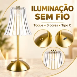 Luminária de Mesa LED Touch Recarregável com 3 Cores de Luz e Entrada USB Tipo C