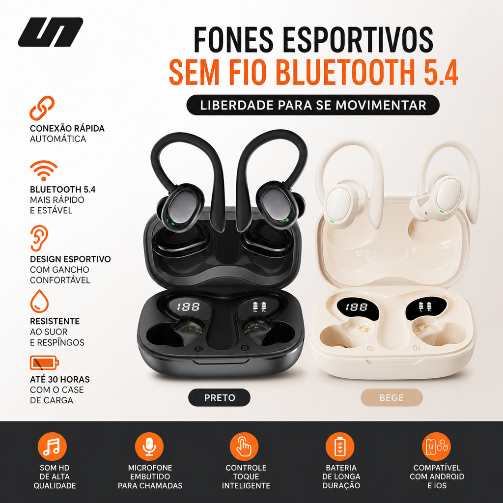 Fone Bluetooth Sem Fio TWS HiFi Estéreo Gamer Display LED IPX3 Cancelamento Ruído Intra Auricular