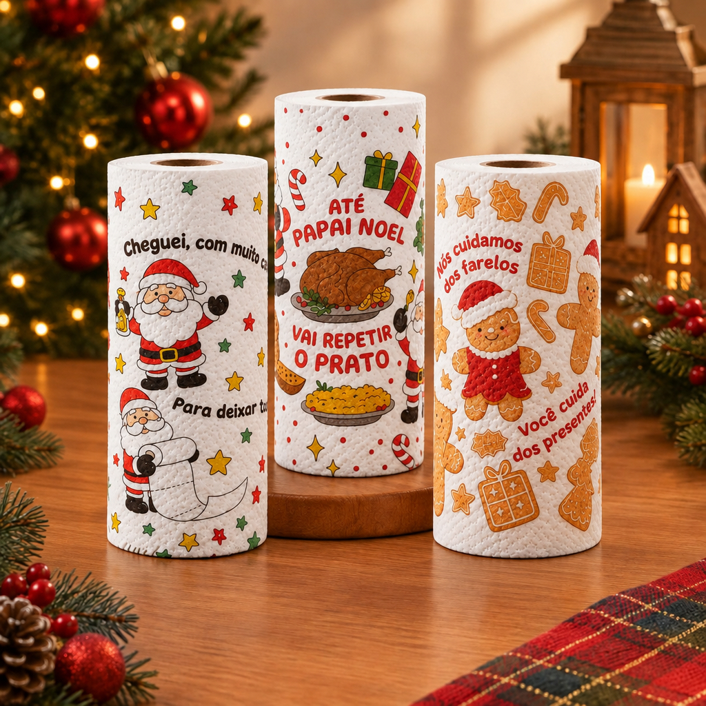 Papel Toalha Decorado de Natal - 8,5m - 1 | 2 | 3 | 4 unidades - Decorativo | Mesa Posta | Para Cozinha