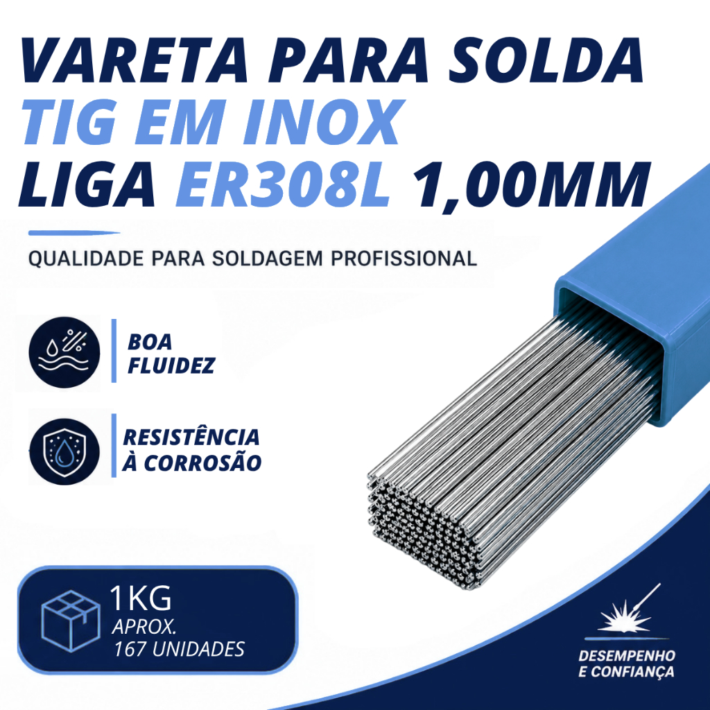 1kg Vareta Tig Inox 308 1,00mm - Soldaforte