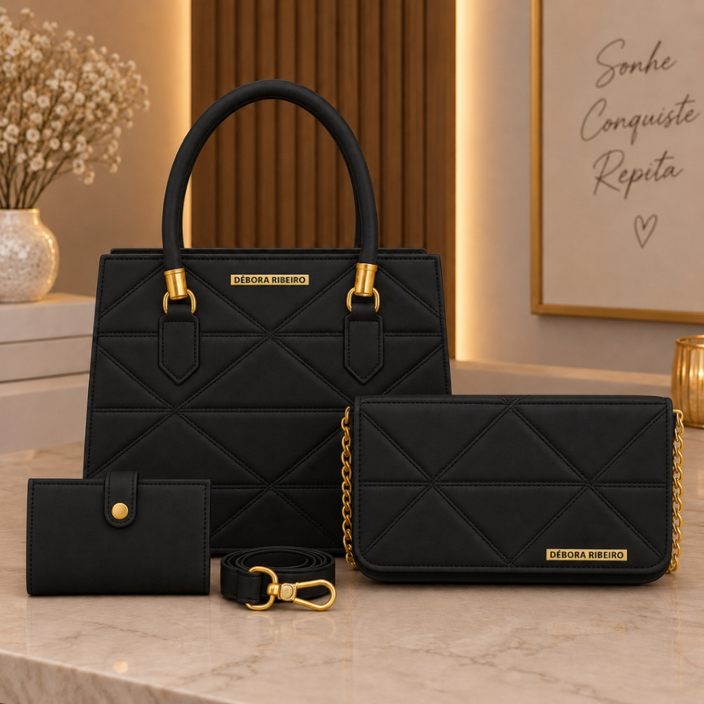Kit Bolsa Feminina Casual De Ombro Tiracolo + Pequena Compacta Luxuosa Alça Corrente + Carteira