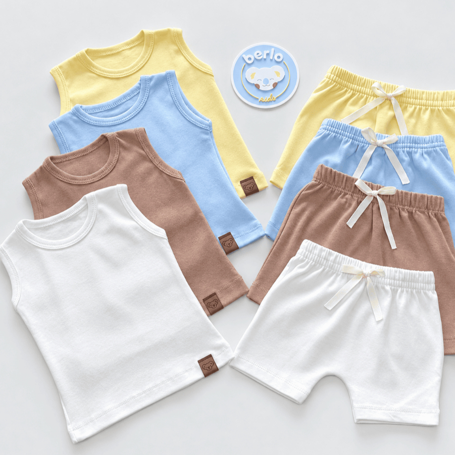 Kit 6 peças bebê unissex 100% Algodão - Conjuntos leves e confortáveis (3 Regatas + 3 Bermudas) para primavera e verão