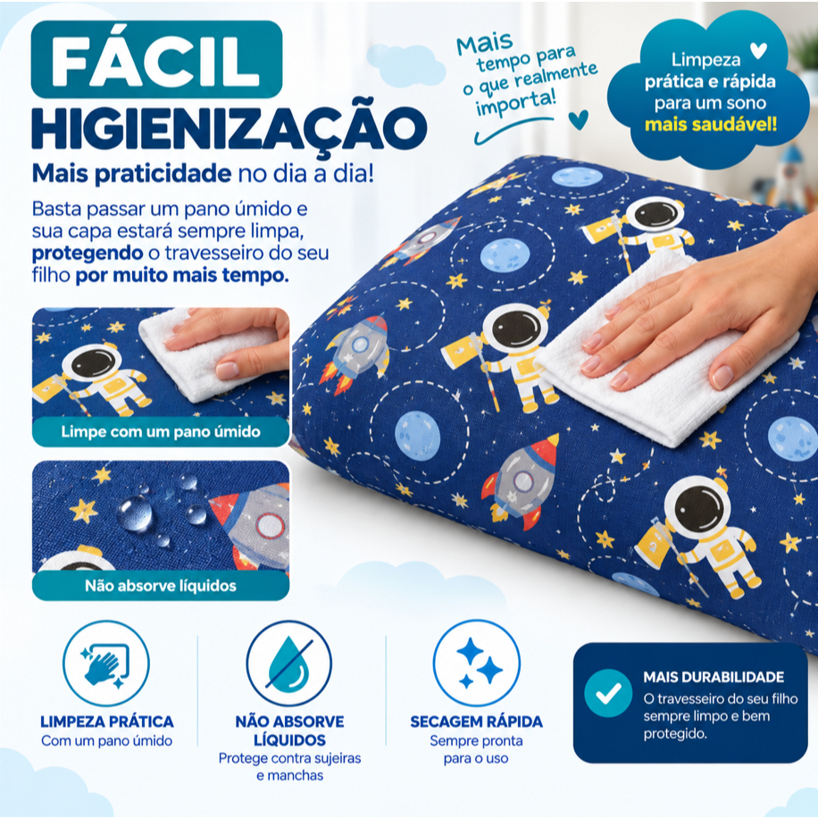 Capa para Travesseiro Infantil 60x40 Impermeável Antialérgica Antiácaro com Zíper Dupla Face — imagem 2 de 2