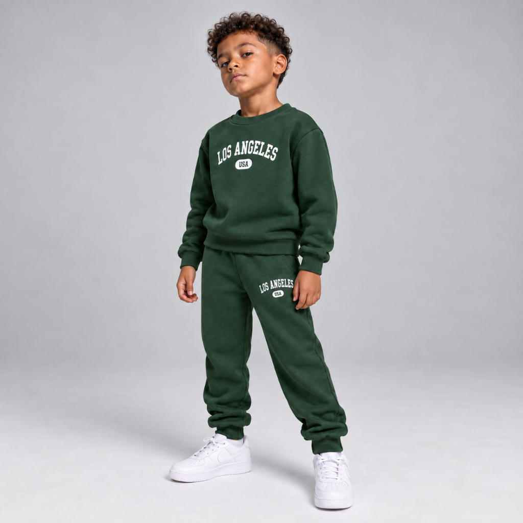 Conjunto Moletom Cores Minimalistas Los Angeles Flanelado Infantil Unissex 1 a 8 anos (Casaco+Calça)